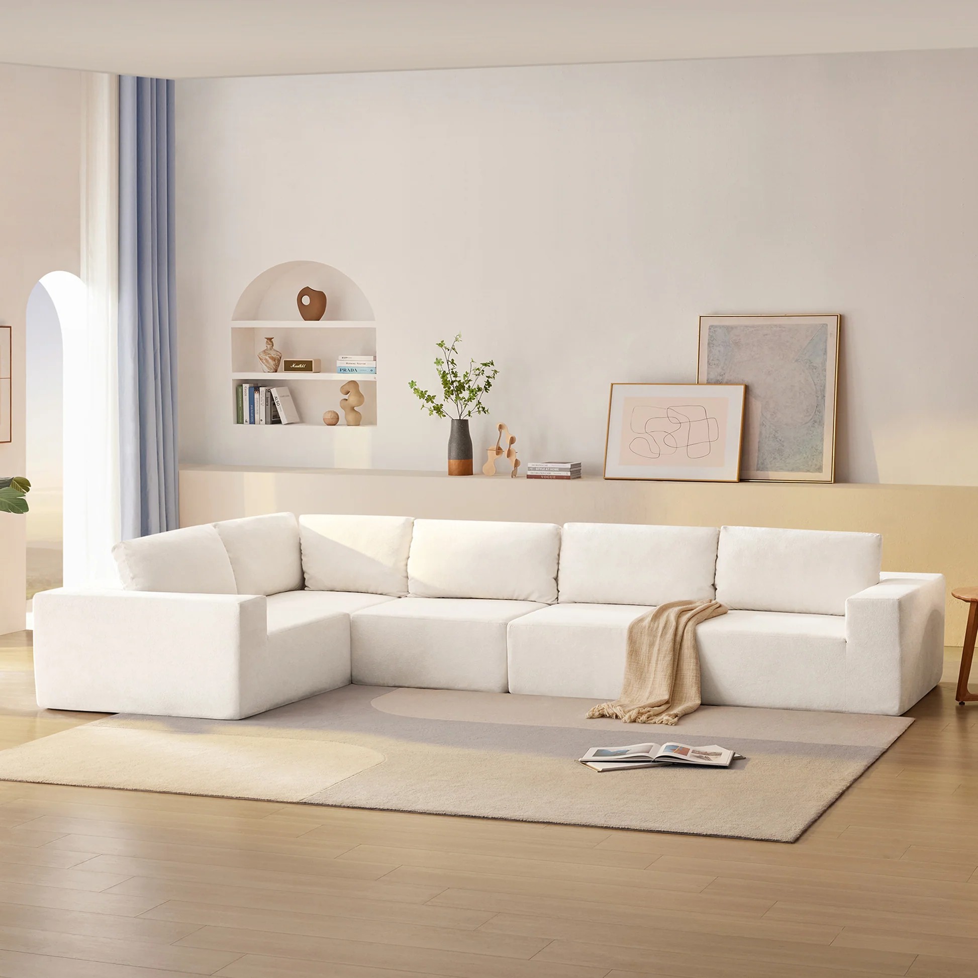 [VIDEO]147'Modular Sectional Sofa with Wide Seat,No Assembly Required,Free Combination,L Shaped Couch Set,Cloud Upholstered Indoor Furniture,Minimalist Boneless Sofa for Living Room,Bedroom,3 Colors N63888732346371120