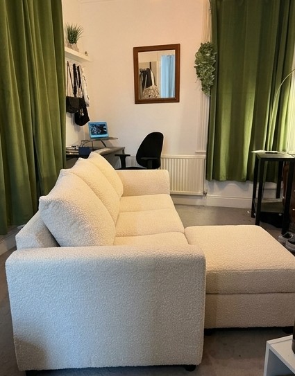 White L-Shaped Sofa with Ottoman for Sale600873364546529282