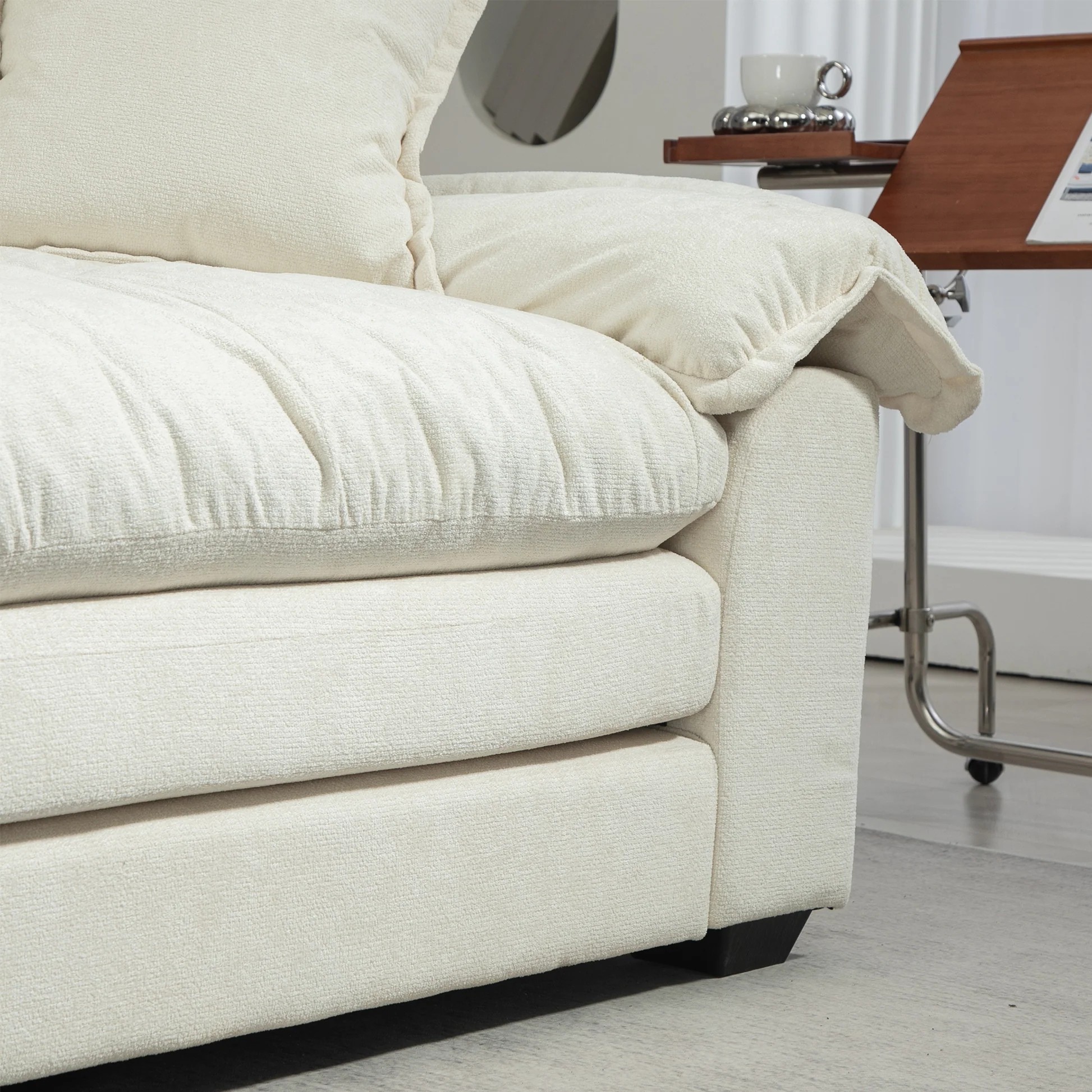 84' Chenille Sofa Small Sofa Loveseat Deep Seat Sofa Couch with 2 Throw Pillows & Memory Foam for Living Room Apartment Office Lounge-Beige W676S0001163887502449793122
