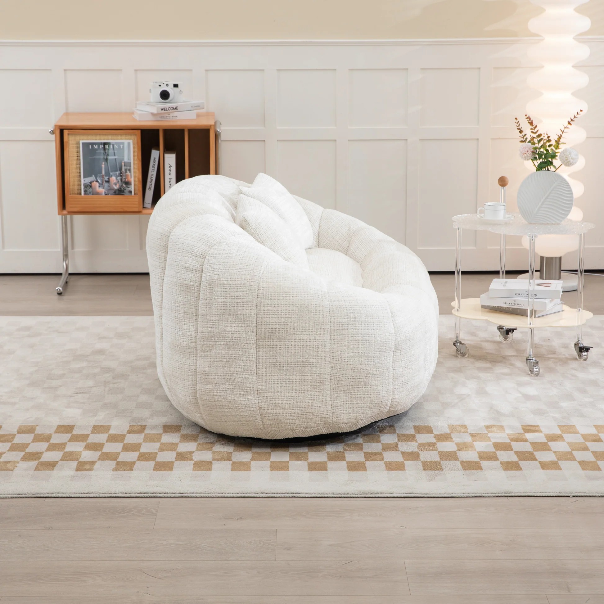 Sofá de sillón hinchable COOLMORE, sofá perezoso, cómodo y duradero, sillón hinchable de alta espalda para adultos y niños, uso en interiores y exteriores, sillón suave de acento para el suelo (terciopelo beige) W395P18143363887421433859122