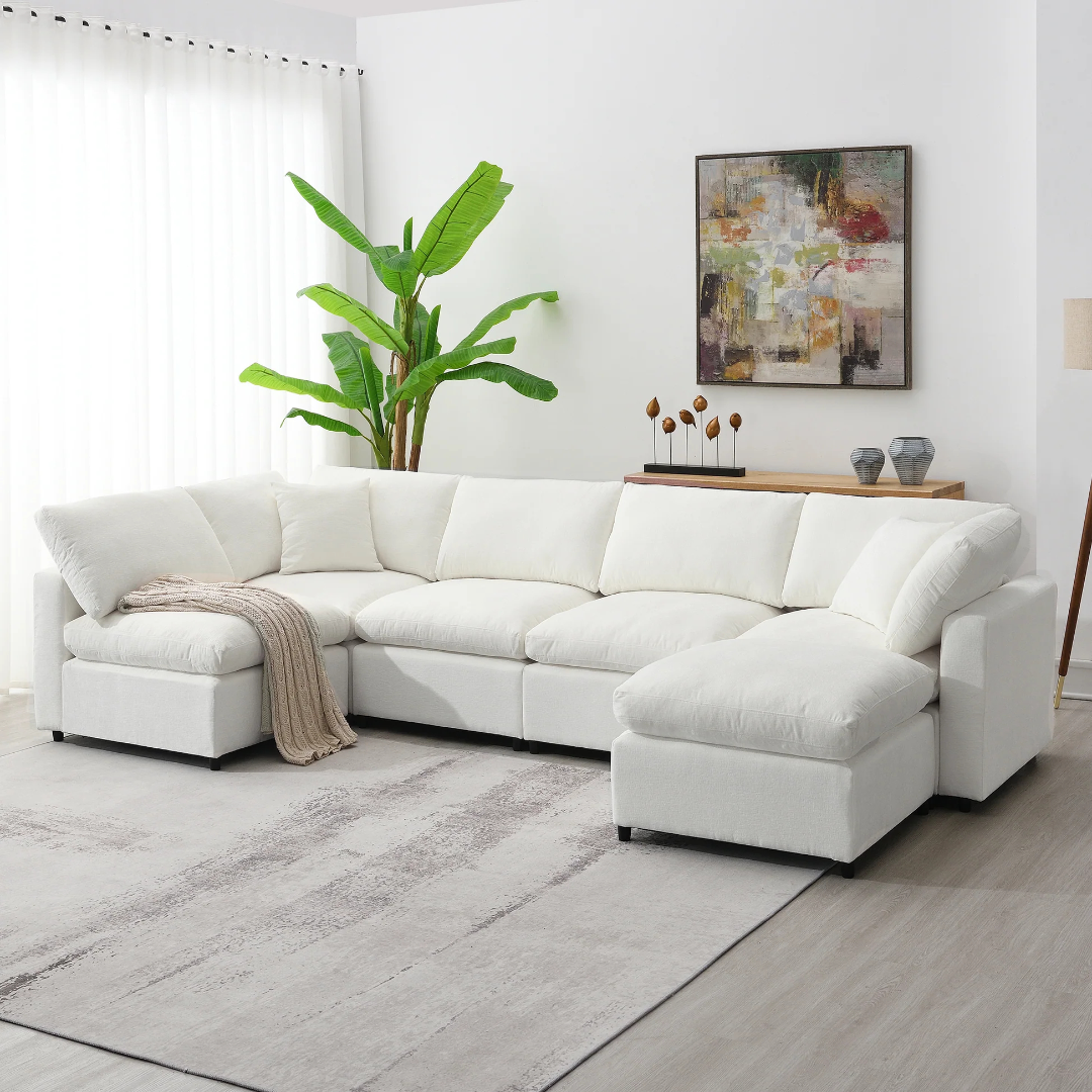 Sofá cama modular moderno de nube 130*65', conjunto de sofá chenilla seccional de 6 asientos con otomana, combinación libre, sofá cama convertible en forma de U para sala de estar, apartamento, 3 colores N723S9583A63877103660291120