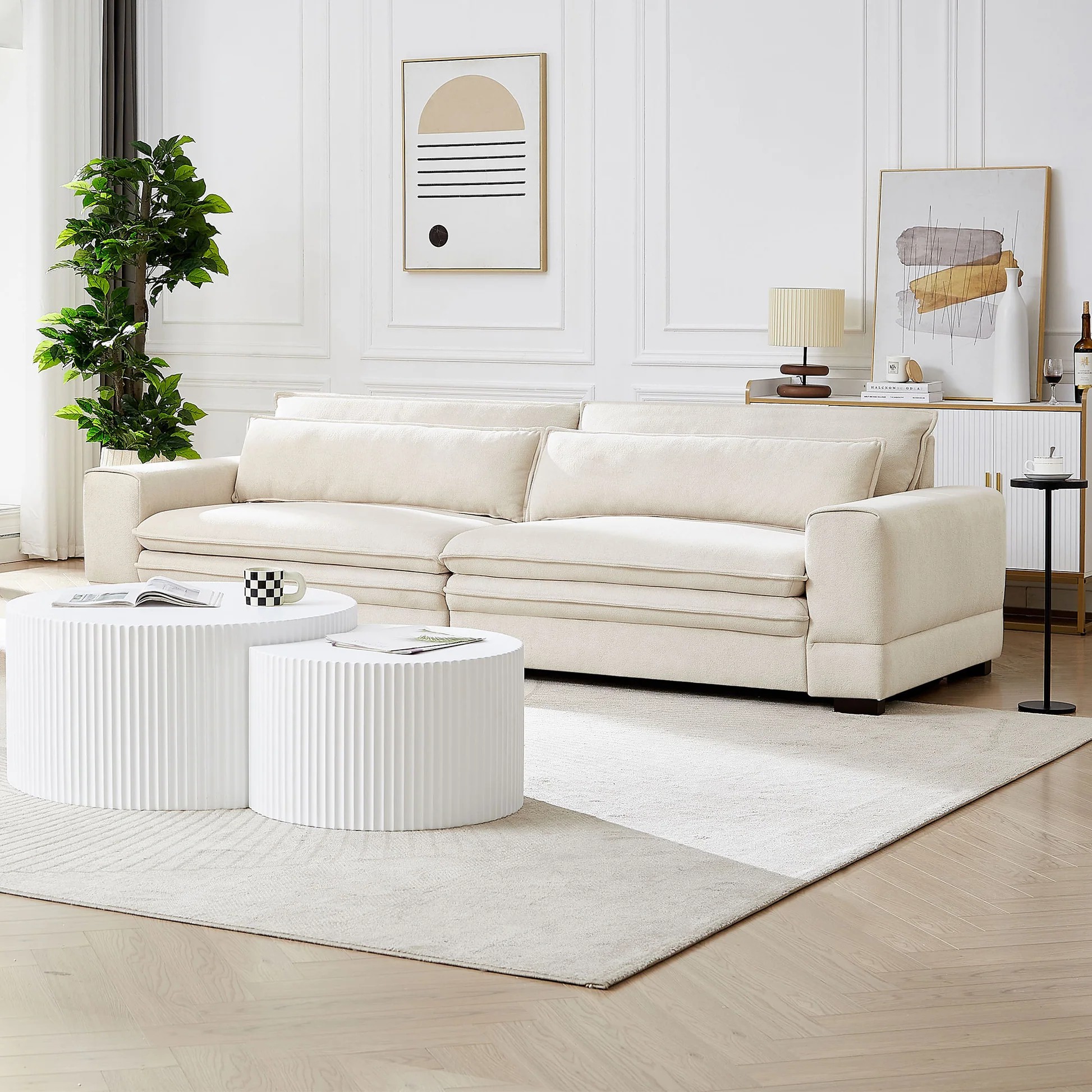 Sofá de mediados de siglo, sofá moderno tapizado para sala de estar, dormitorio, apartamento, oficina en casa beige W876S0017763886919639041121