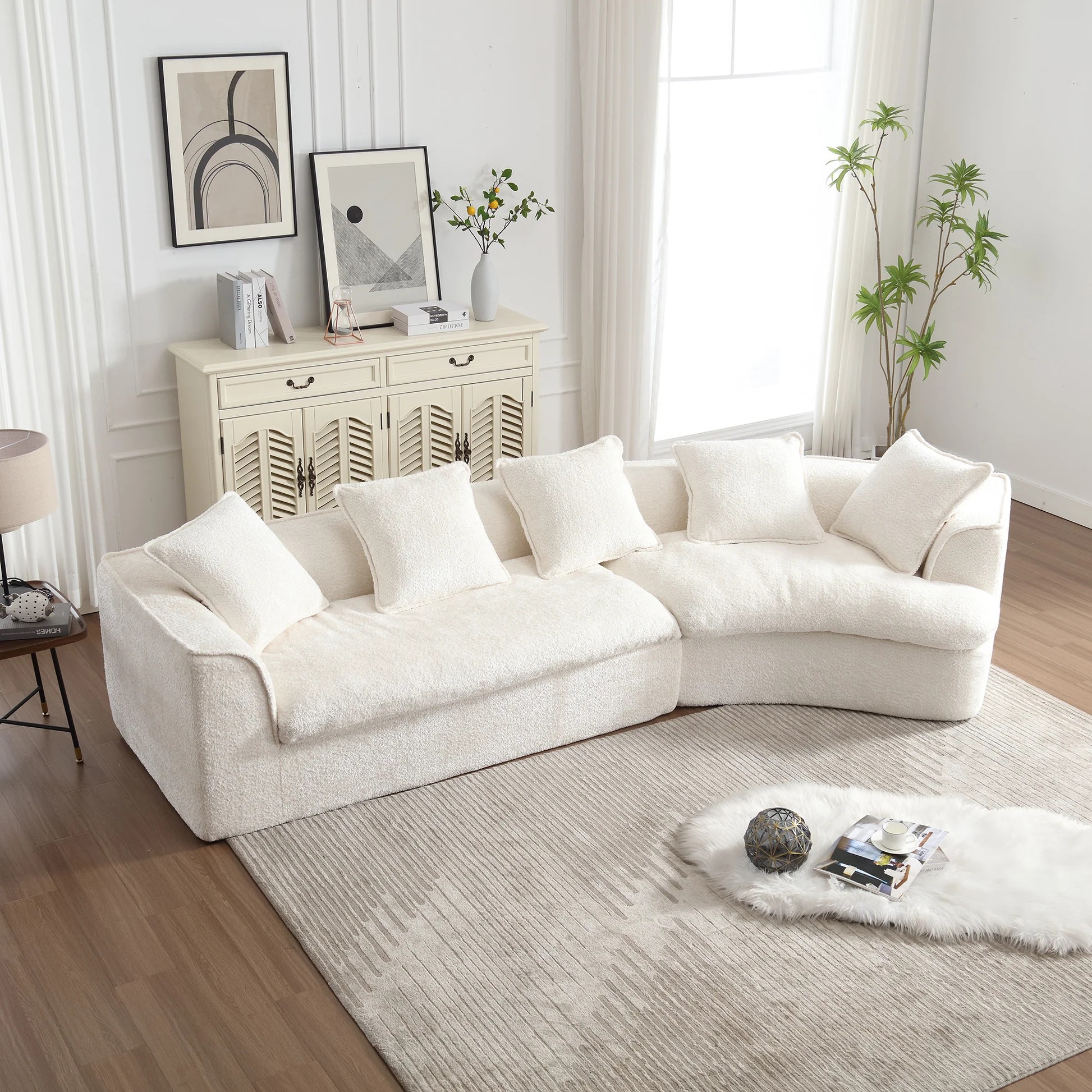 COOLMORE Boucle Sofa 3 Seater for Living Room Oversized Comfy Sofa unique double seat and corner construction for Apartment, Office Right Hand Facing (Beige) W395S0011063887440700931120