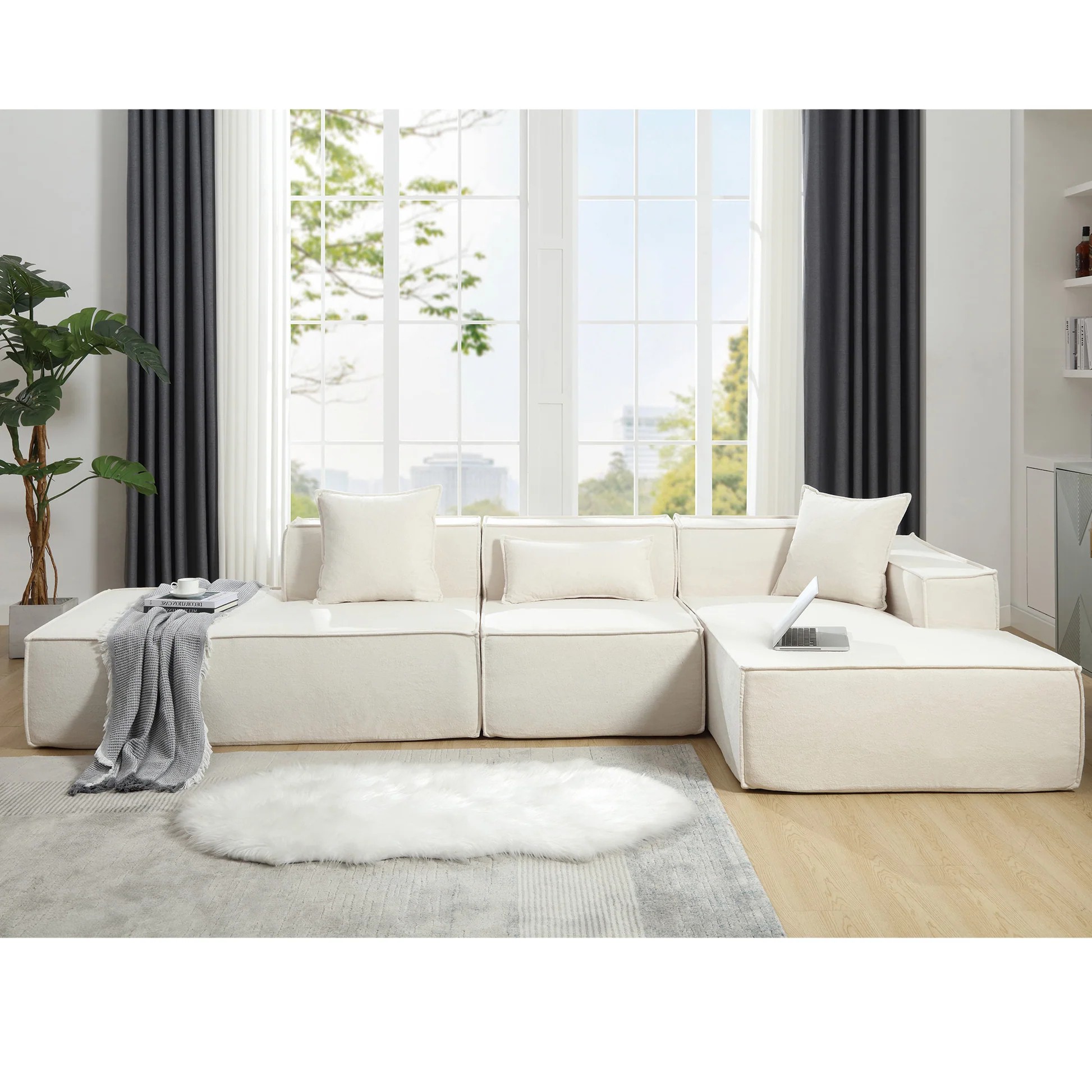 [VIDEO PROPORCIONADO] Juego de sofá modular para sala de estar, sofá moderno minimalista, sofá de instalación libre, forma en L, sofá italiano minimalista tipo bloque de tofu, orientación hacia la derecha, tela terciopelo, beige W21063886941949955120