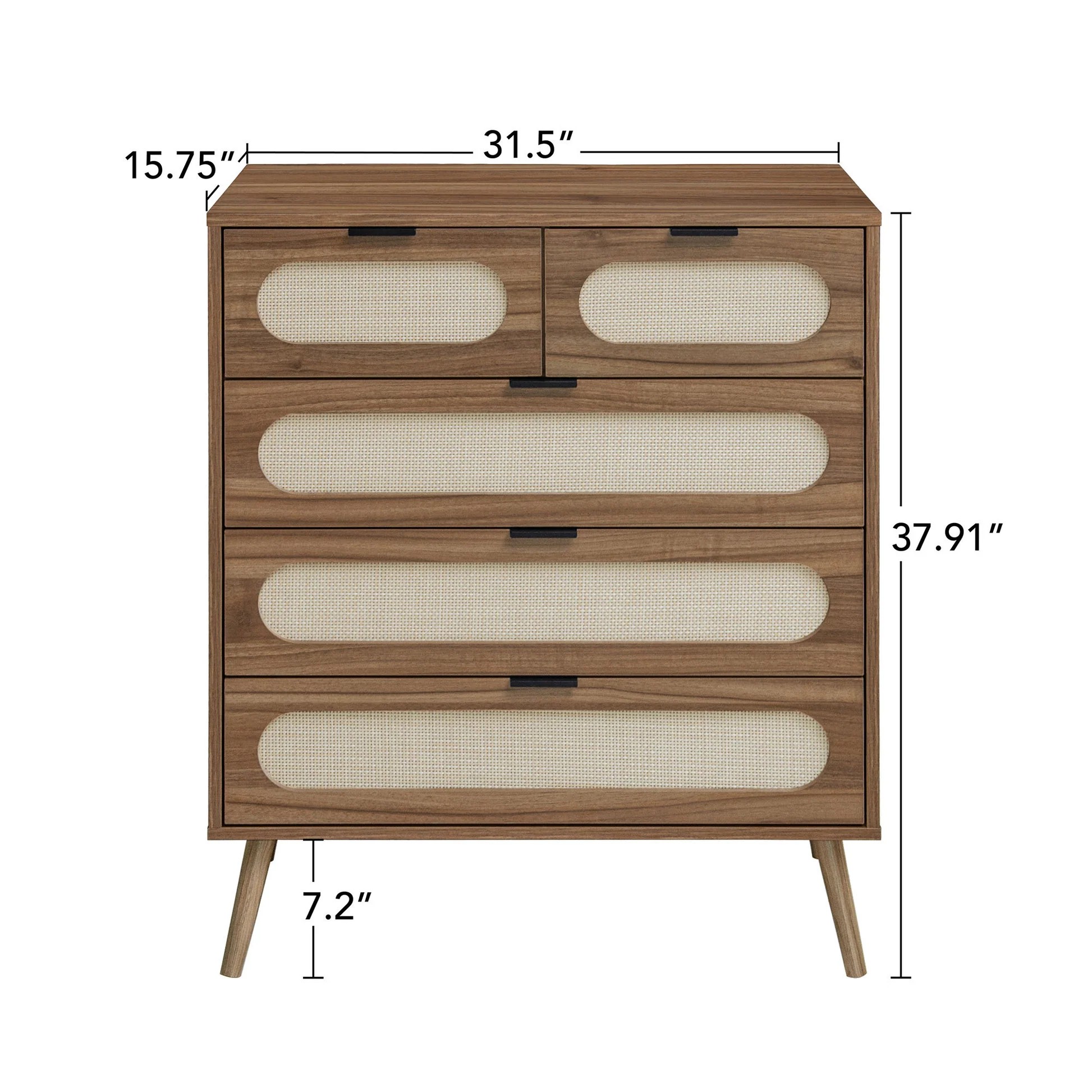 Armario de almacenamiento moderno con 5 cajones para sala de estar, dormitorio, comedor o estudio – MDF nogal W68813751363999612362498122