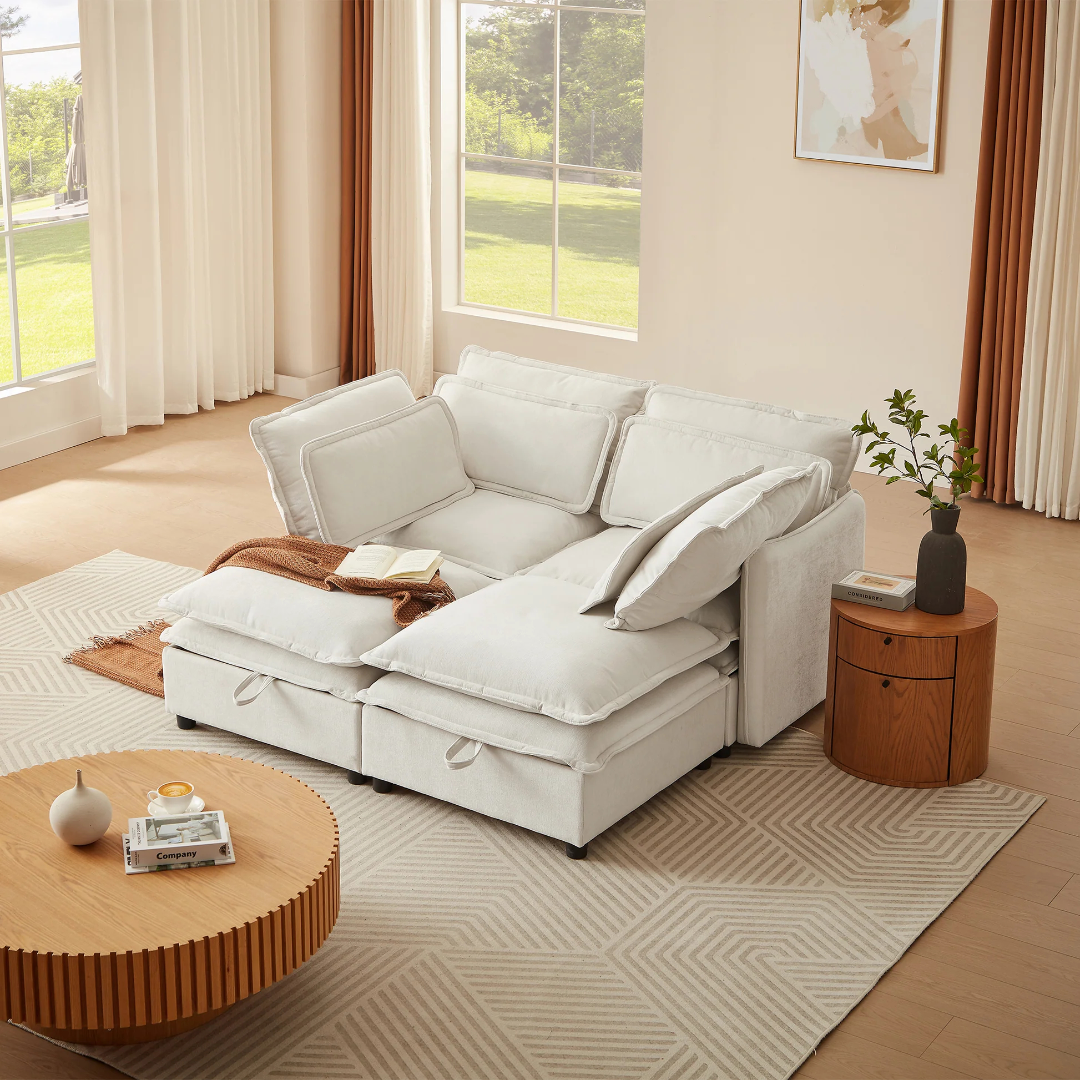 Sofá modular de cojín de doble capa U_Style, combinable libremente, para 4 personas con función de almacenamiento, incluye 4 cojines suaves, perfecto para salas de estar, oficinas y apartamentos WY000422AAA63876855892867120
