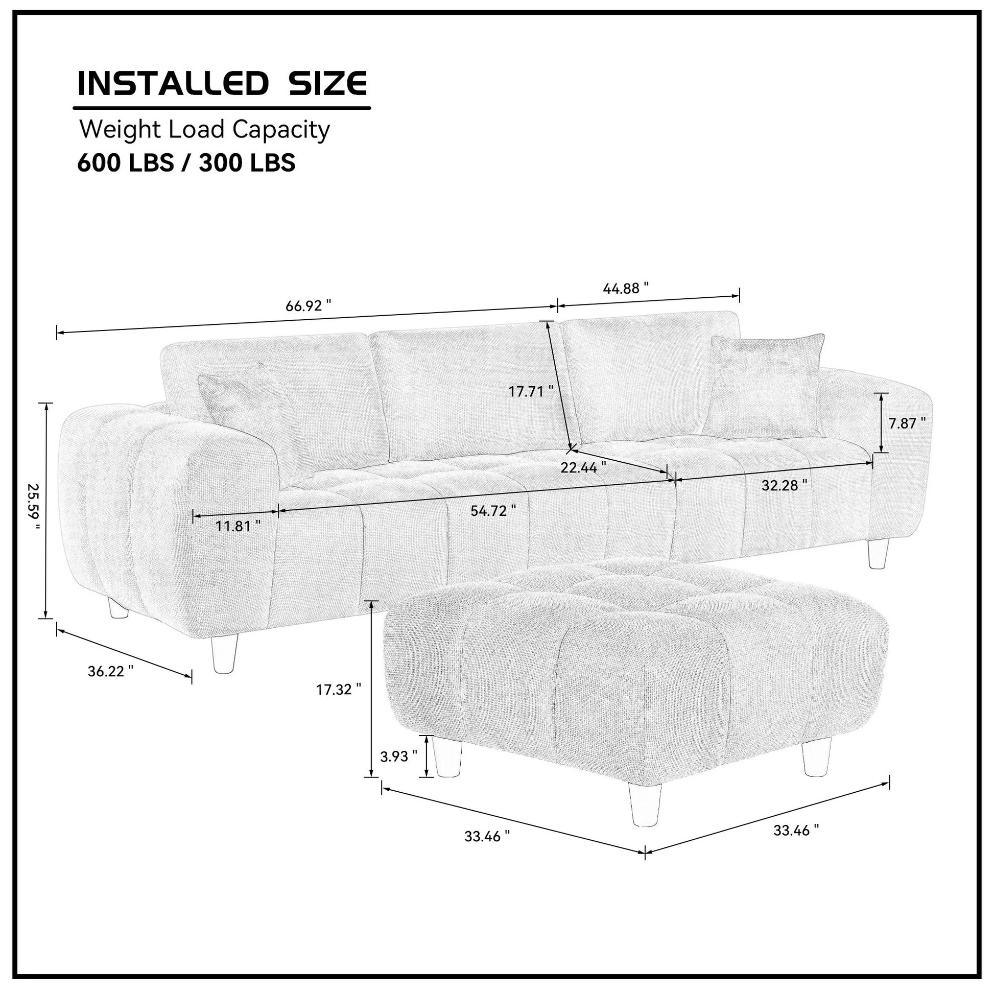 Sofá Seccional Convertible de 111.81 Pulgadas, Sofá en Forma de L con Chaise Longue de Tela, Diseño Moderno Color Crema Estilo Sofá Malvavisco para Sala de Estar y Oficina, Blanco W2582S0000763887406906499122