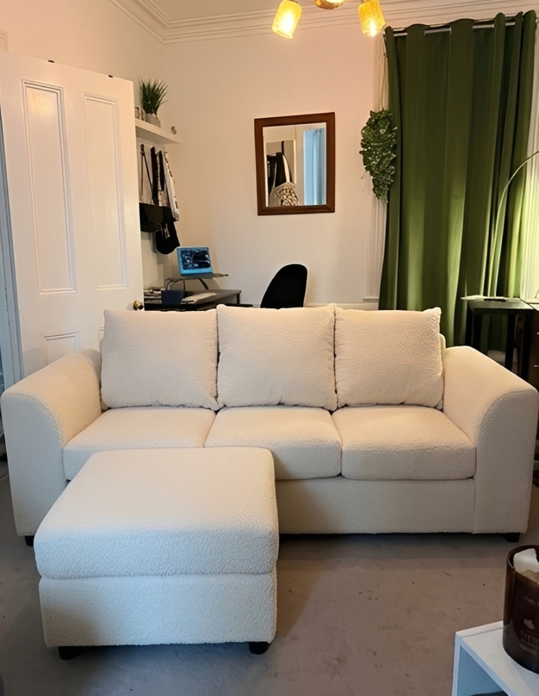 White L-Shaped Sofa with Ottoman for Sale600873364546529281