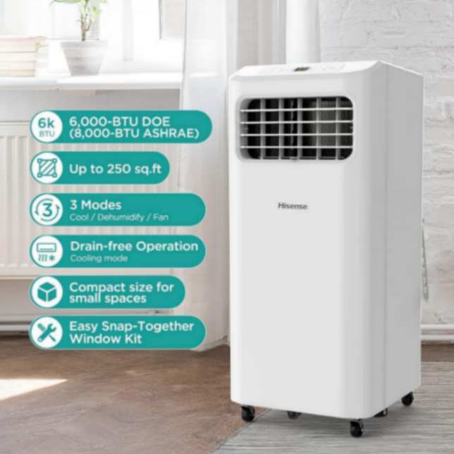 (Original $219) - Aire acondicionado portátil Hisense 6.000 (Renovado)63137235565697121