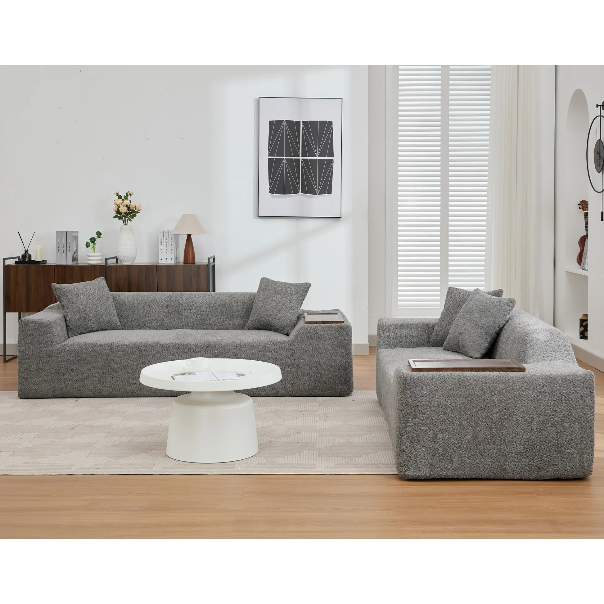 [NEW ARRIVED] [VIDEO PROVIDED]2 Piece Boucle Cloud Sofa Set, Upholstered Sofa Set, Modern 3 Seater and 2 Seater Sofa with MDF End Table for Living Room ,Apartment,3+2 couch,Boucle,Dark Gray W2108S000763902061996674121