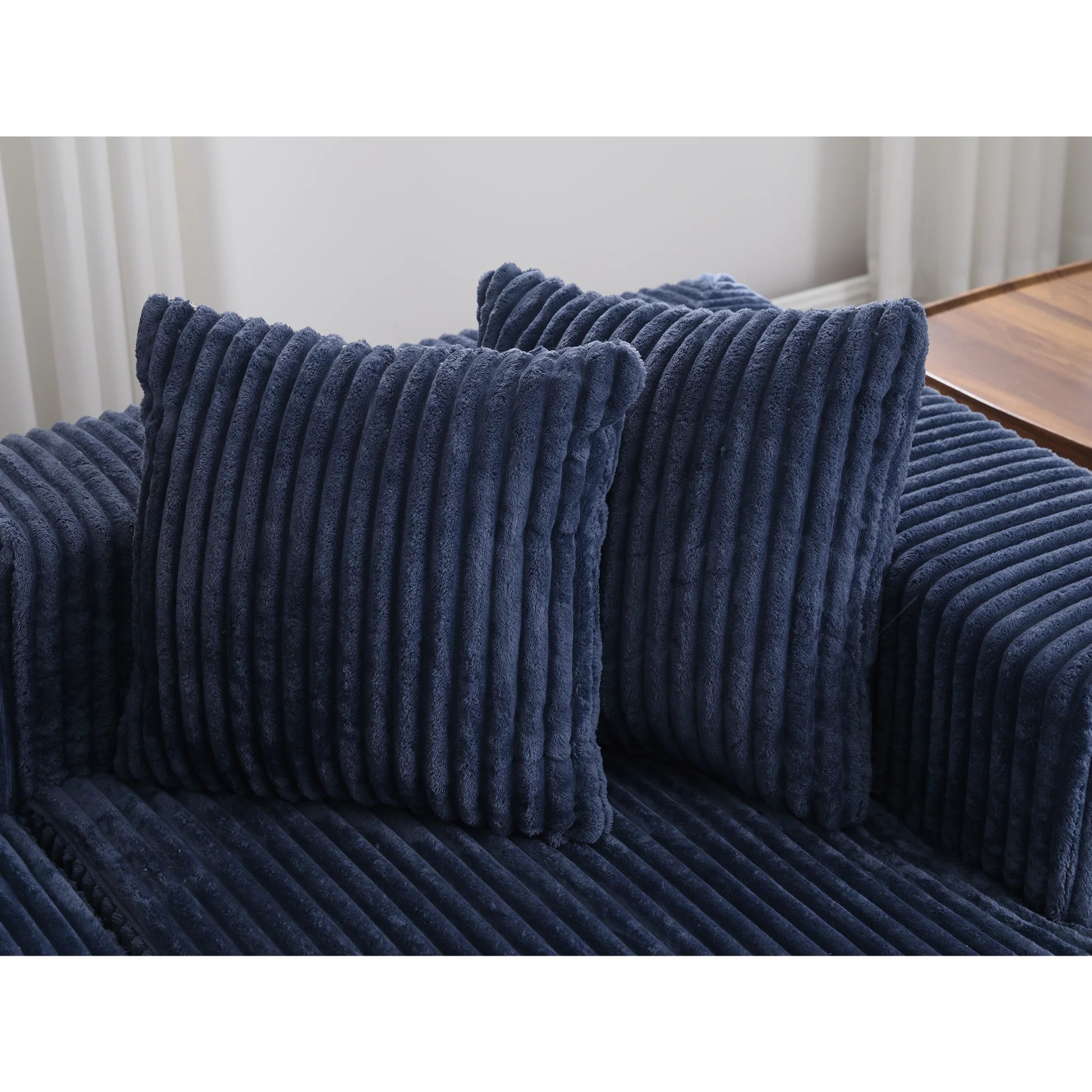 [NUEVO LLEGADO] [VIDEO PROPORCIONADO] Sofá Seccional Modular de 133.45'', Sofá en Forma de U, Chaise Lounge, Tela a Rayas, Sofá Tapizado de 4 Plazas para Sala de Estar, Sofá de Combinación Libre (Pana), Azul W2108S063901969323010121